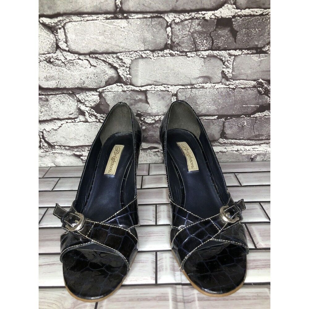 Brighton Riva Blue Croc Patent Leather Espadrille High Wedge Women Sz 9M US/40EU - Picture 2 of 16